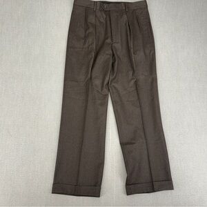 Harold Powell Pants Mens 34x31 Wool Pleated Dress Trousers Brown Vitale Barberis